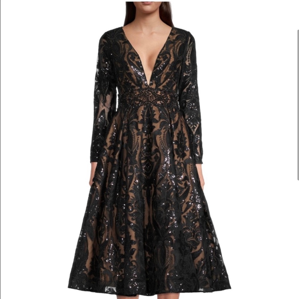 Mac Duggal Sequin Embroidered A-Line Dress